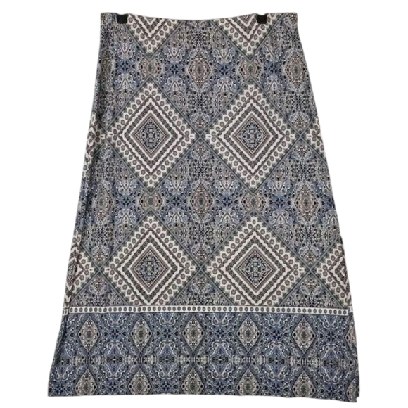 Chico's ~Woman Size 4(XXL)~ Tan/Blue Floral Print Maxi Unlined Skirt Stretch. - Picture 4 of 9